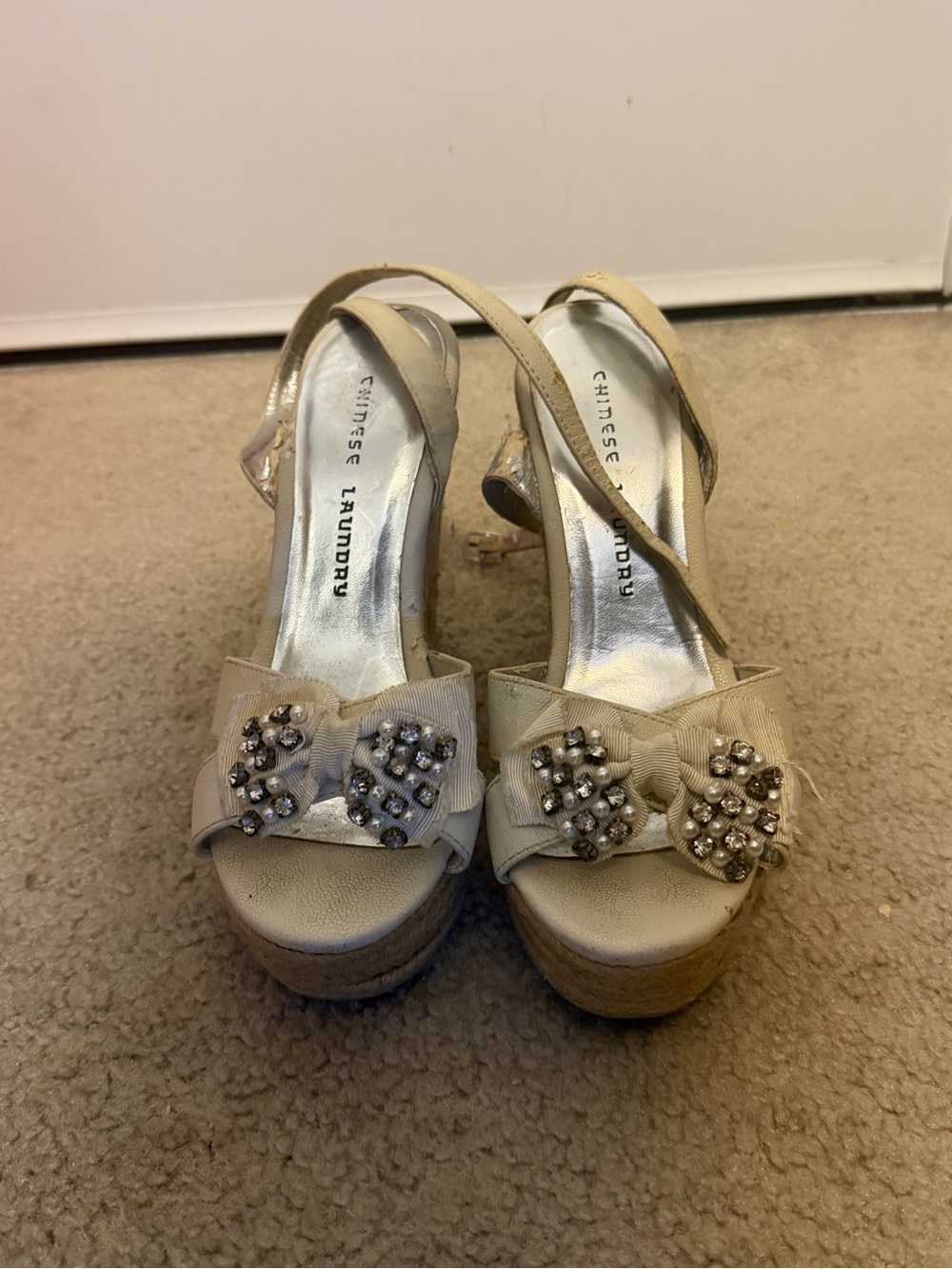 Chinese Laundry Beige Embellished Wedge Sandals - 8